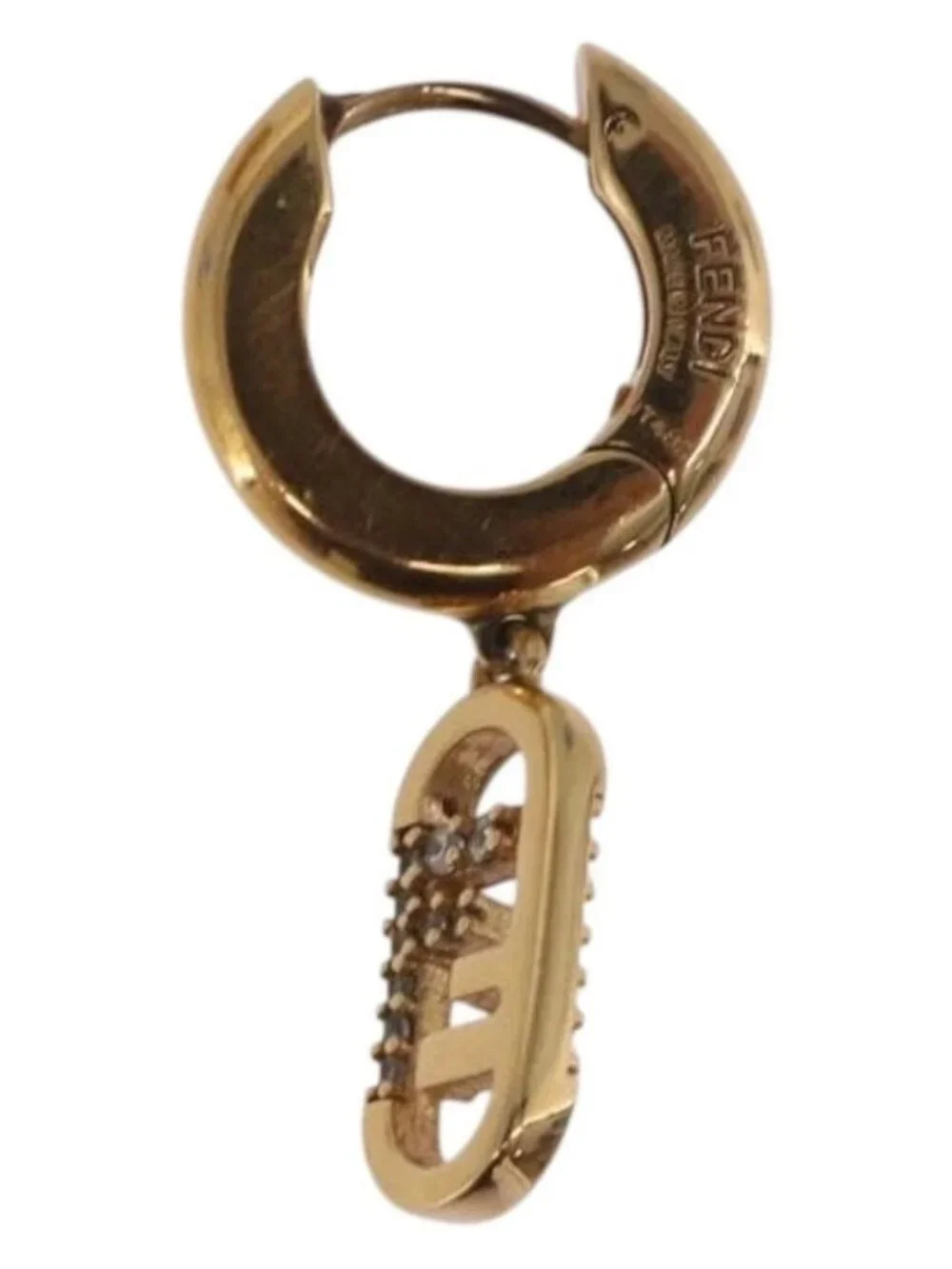 FENDI Aurochre Rhinestones Pierce Earring metal Gold Auth SW2373V